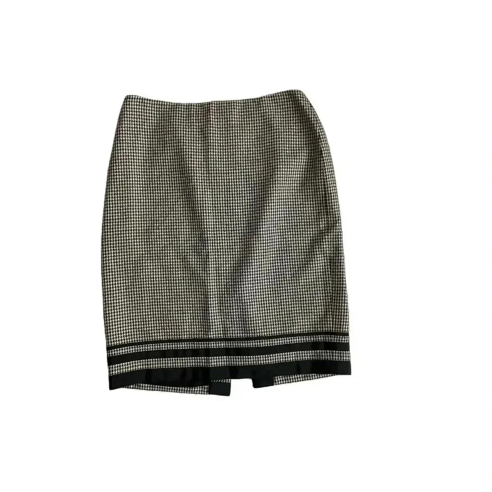 Dana‎ Buchman Multicolor Houndstooth Pattern Striped Hem Pencil Skirt Size 6